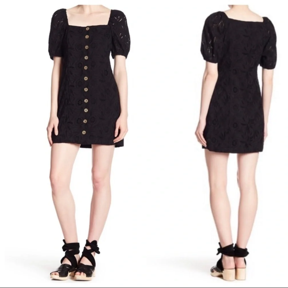 Free People Eyelet Lace Puff Sleeve Button Front Daniella Dress